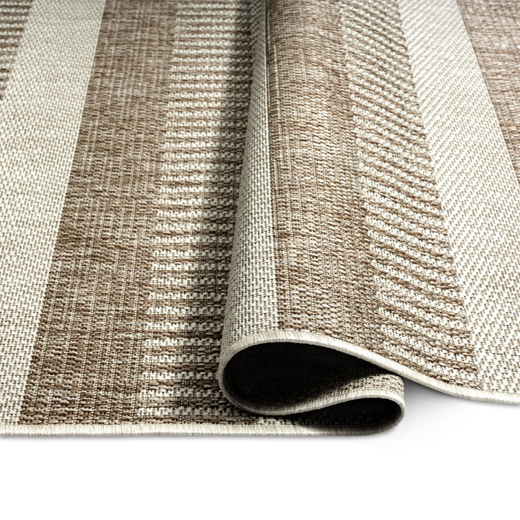 Taupe and Ivory Striped 8' x 10' Synthetic Rug