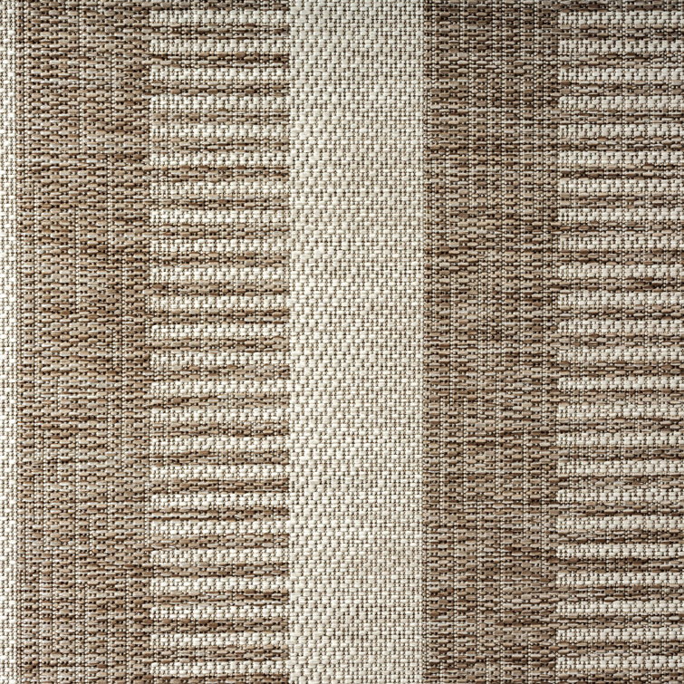 Taupe and Ivory Striped 8' x 10' Synthetic Rug