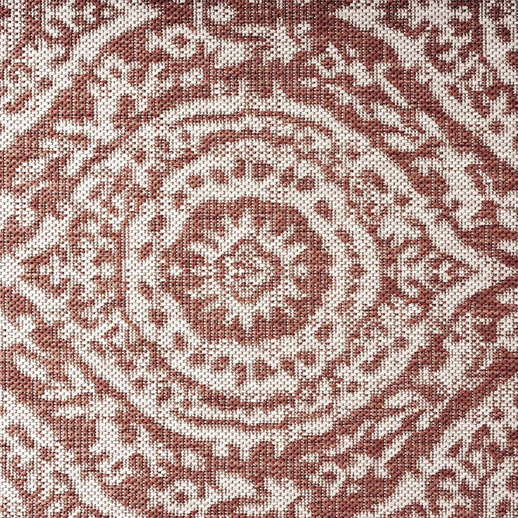 Terracotta & Ivory Moroccan Damask 8' x 10' Synthetic Outdoor Rug