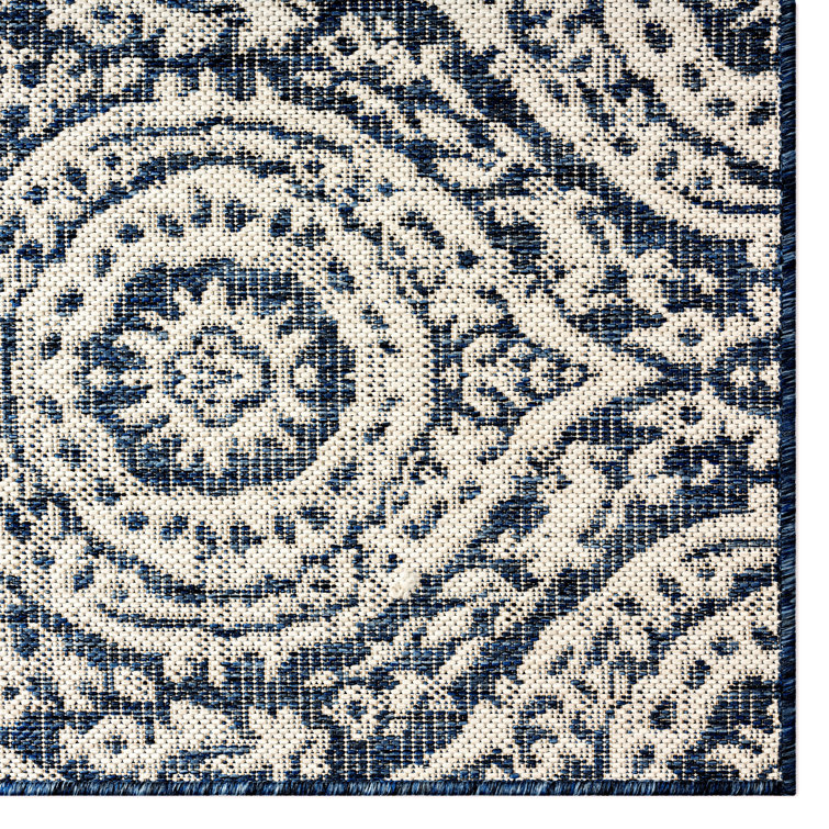 Navy Blue and Ivory Synthetic Moroccan Damask Area Rug