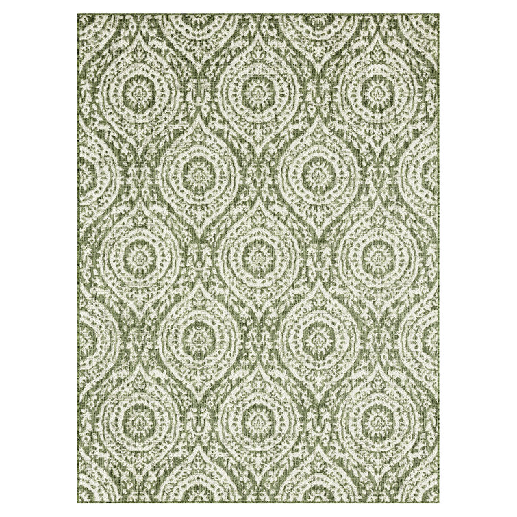 Light Green and Ivory 8' x 10' Synthetic Stain-Resistant Area Rug