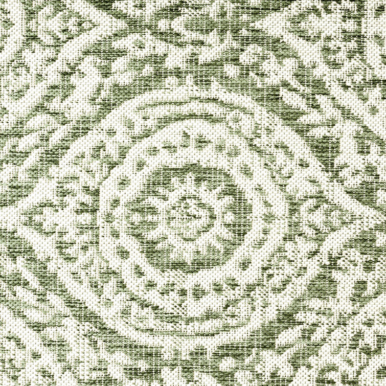 Olive and Ivory Moroccan Damask Indoor/Outdoor Rug
