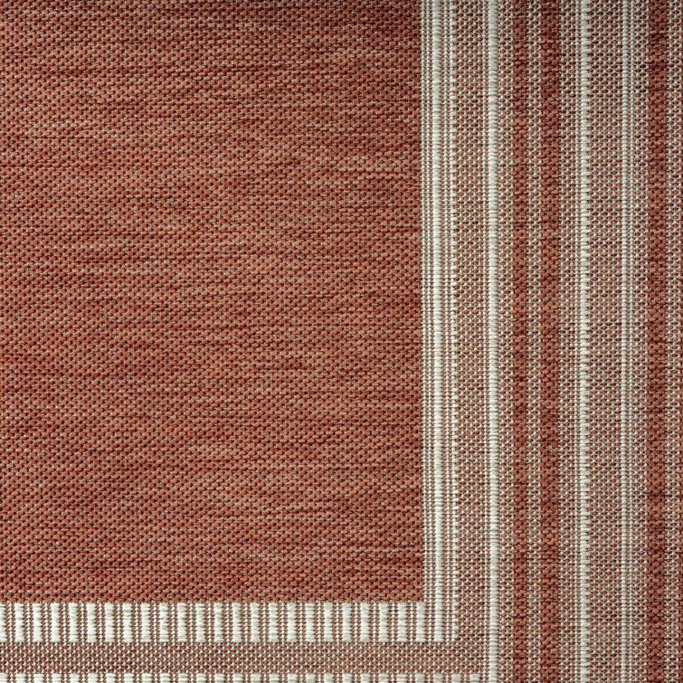 Layla Terracotta/Ivory Striped Synthetic Indoor/Outdoor Rug