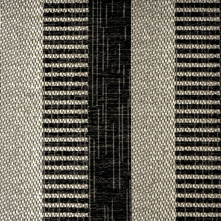 Charlotte Modern Black and Grey Striped Synthetic Indoor/Outdoor Rug