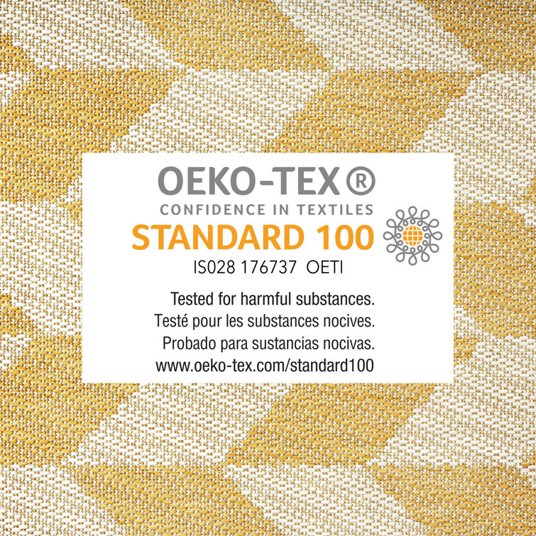 Yellow and Cream Geometric Synthetic Indoor/Outdoor Rug