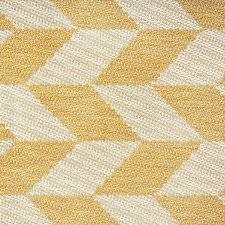 Yellow and Cream Geometric Synthetic Indoor/Outdoor Rug