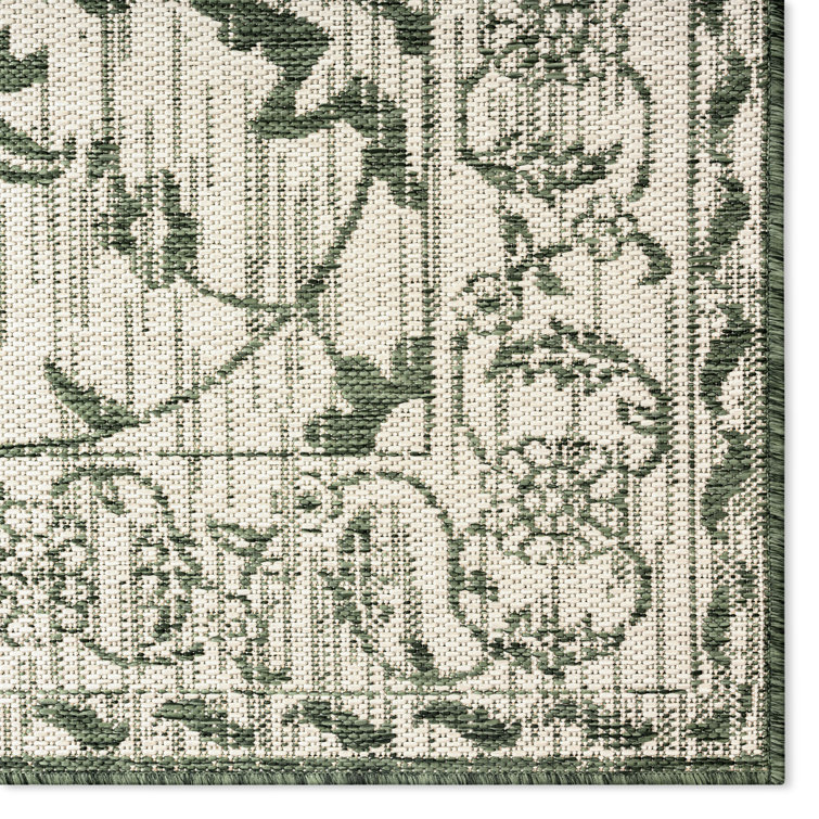 Nicole Miller Light Green and Ivory Floral Indoor/Outdoor Area Rug