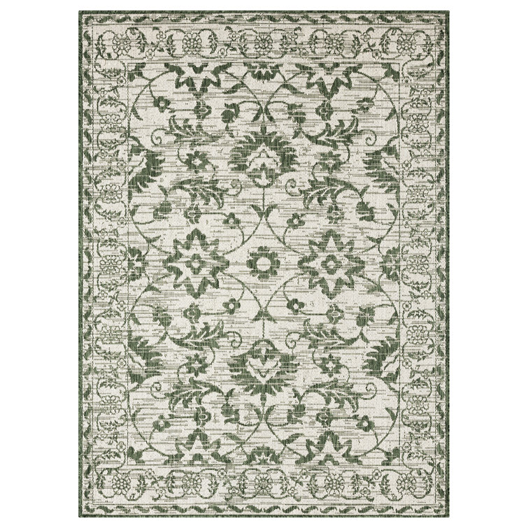 Nicole Miller Light Green and Ivory Floral Indoor/Outdoor Area Rug