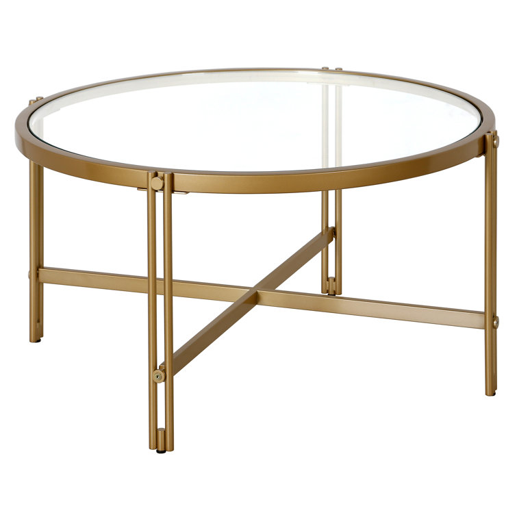 Elio 32" Clear Glass and Brass Round Coffee Table