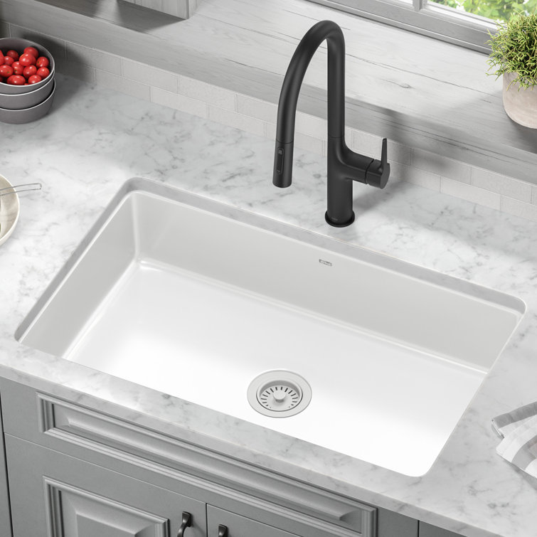 White Porcelain Enameled Steel Undermount Single Bowl Kitchen Sink