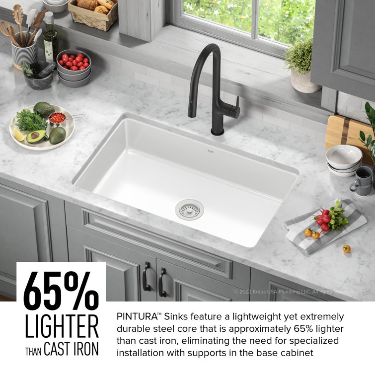 White Porcelain Enameled Steel Undermount Single Bowl Kitchen Sink