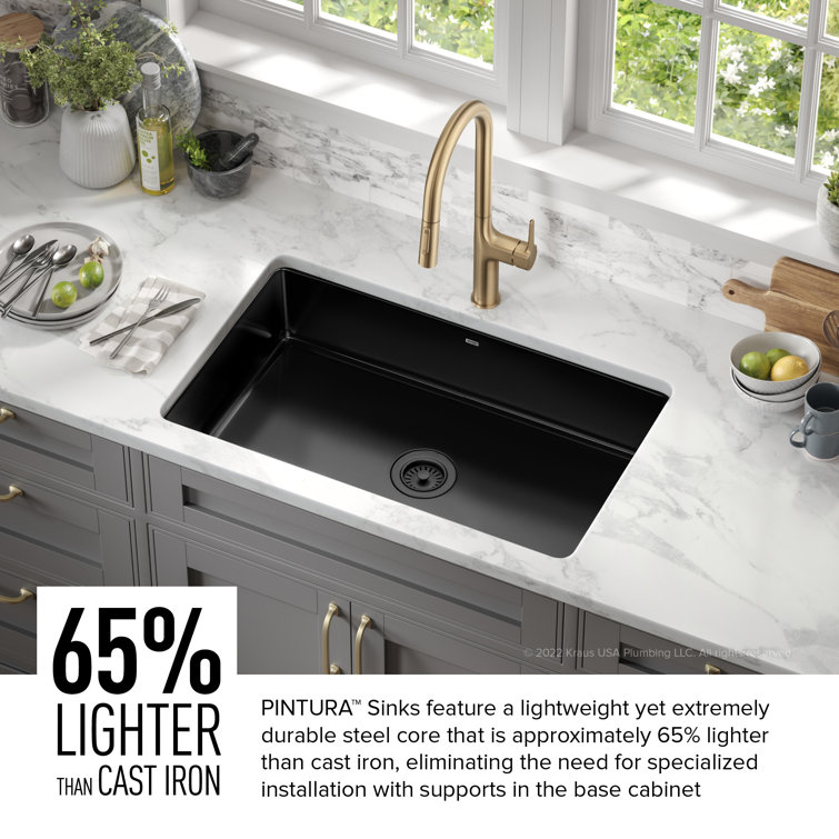Glossy Black Porcelain Enameled Steel Undermount Kitchen Sink
