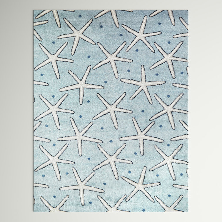 Massau Light Blue Synthetic Coastal Starfish Area Rug