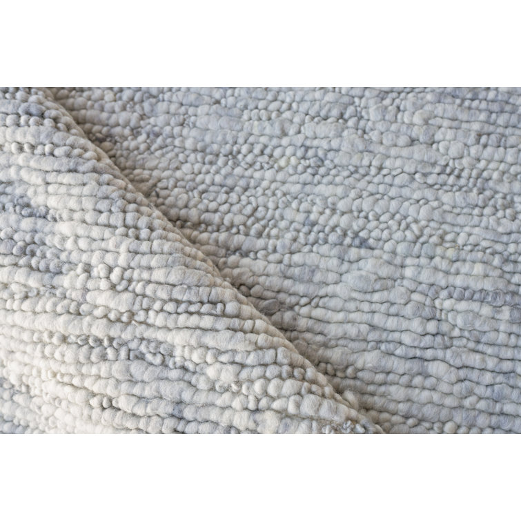 Handmade Rectangular Silver Wool 10' x 14' Rug