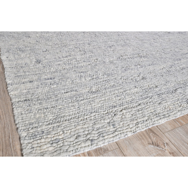 Handmade Rectangular Silver Wool 10' x 14' Rug