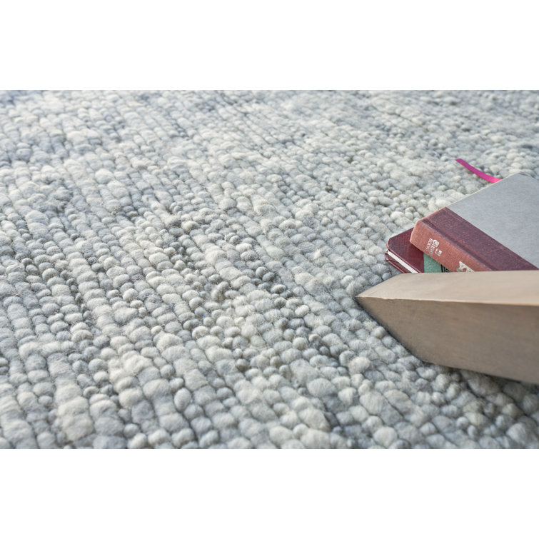 Handmade Rectangular Silver Wool 10' x 14' Rug