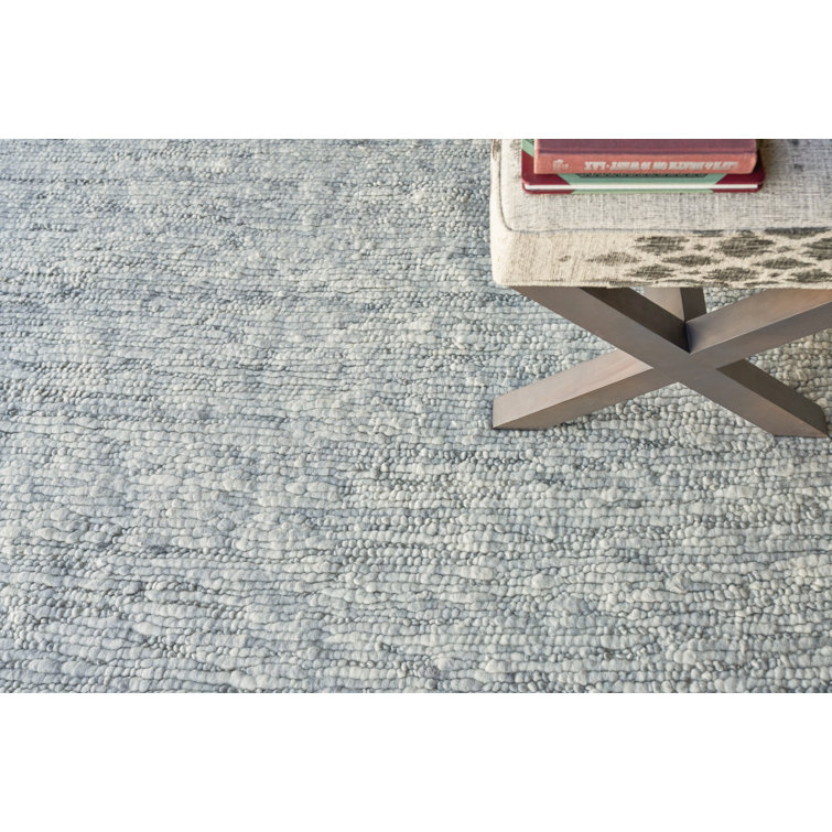 Handmade Rectangular Silver Wool 10' x 14' Rug