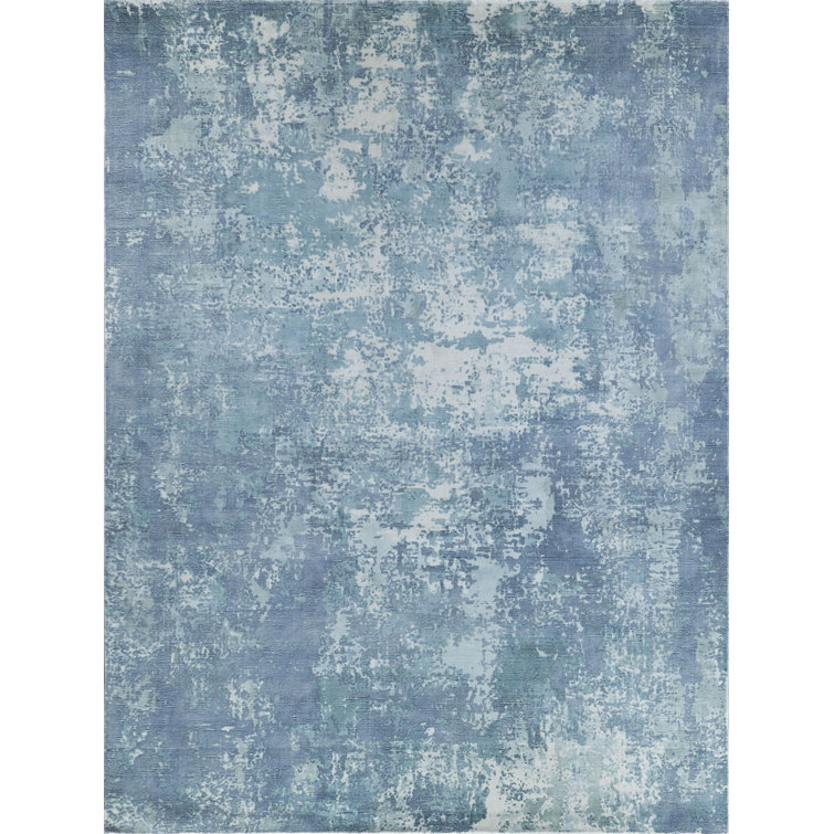 Serene Waters Abstract Hand-Loomed Wool & Viscose Rug 8' x 10' - Blue