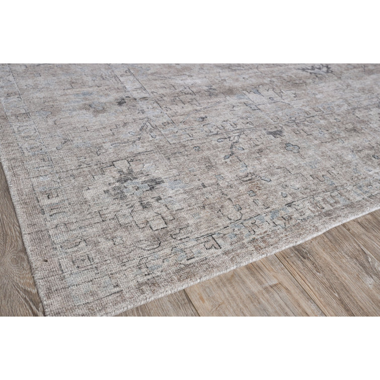 Handmade Silver and Brown Wool and Viscose Rectangular Rug