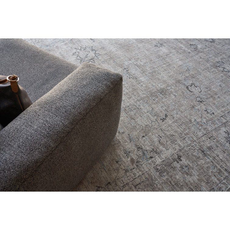 Handmade Silver and Brown Wool and Viscose Rectangular Rug
