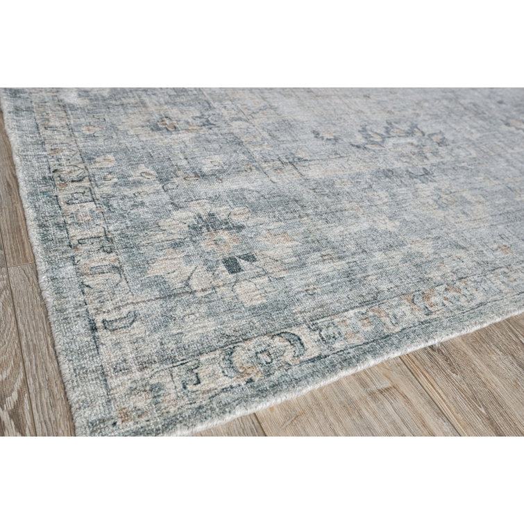 Handmade Blue Wool and Viscose 6' x 9' Rectangular Rug