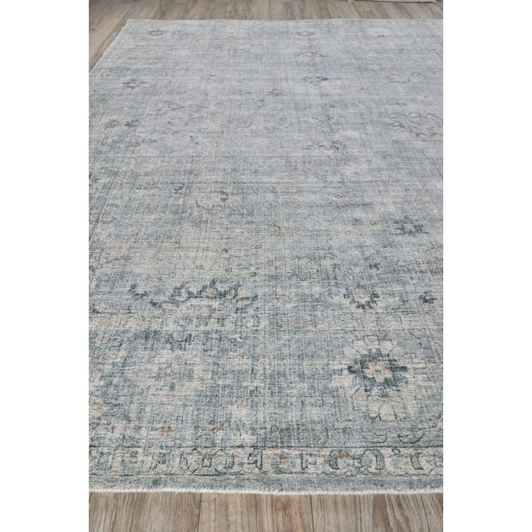 Handmade Blue Wool and Viscose 6' x 9' Rectangular Rug