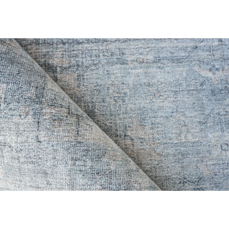 Handmade Blue Wool and Viscose 6' x 9' Rectangular Rug