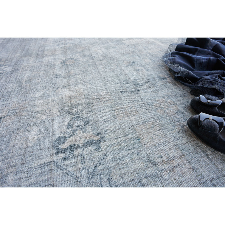 Handmade Blue Wool and Viscose 6' x 9' Rectangular Rug