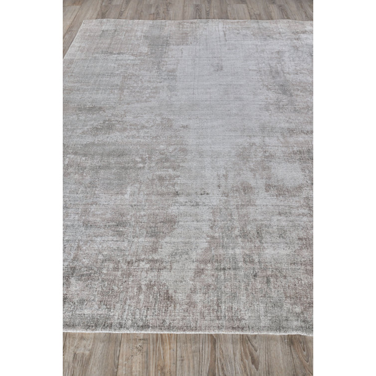 Handmade Silver and Taupe Abstract Wool and Viscose 9' x 12' Rug