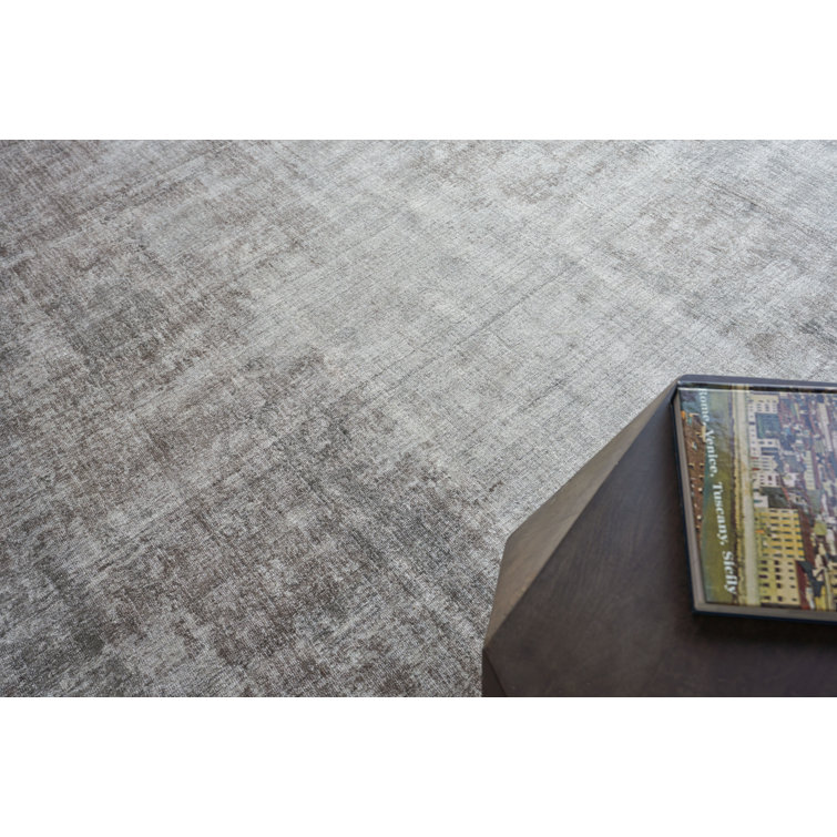 Handmade Silver and Taupe Abstract Wool and Viscose 9' x 12' Rug