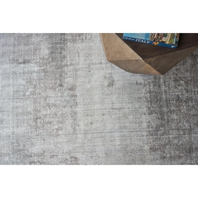 Handmade Silver and Taupe Abstract Wool and Viscose 9' x 12' Rug