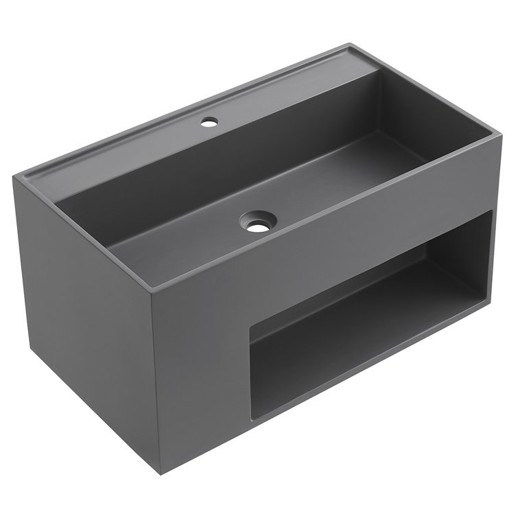 40 in. Matte Gray Solid Surface Wall-Mount Bathroom Vanity with Storage