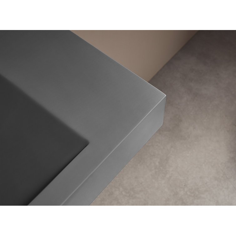 Gray Rectangular Wall-Mount Solid Surface Bathroom Sink