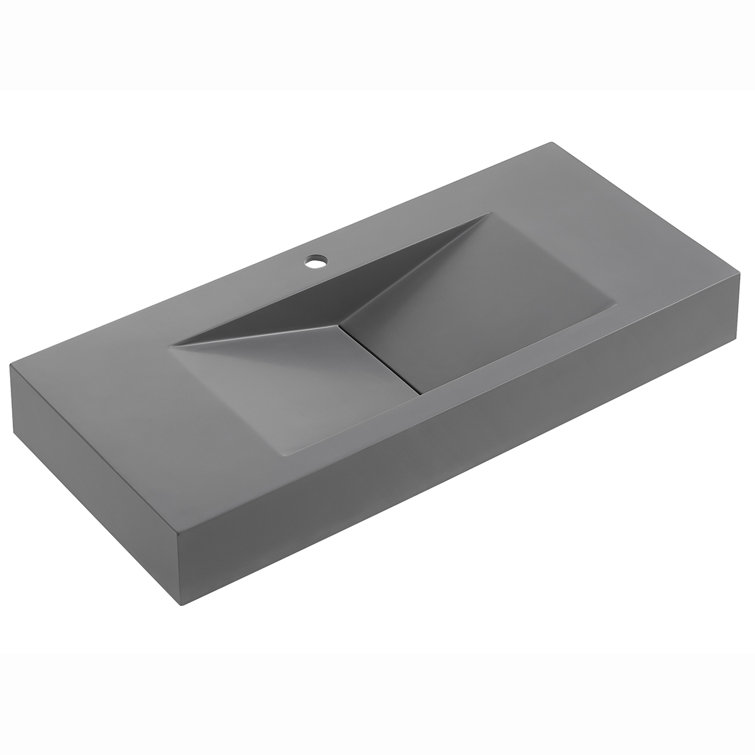 Gray Rectangular Wall-Mount Solid Surface Bathroom Sink