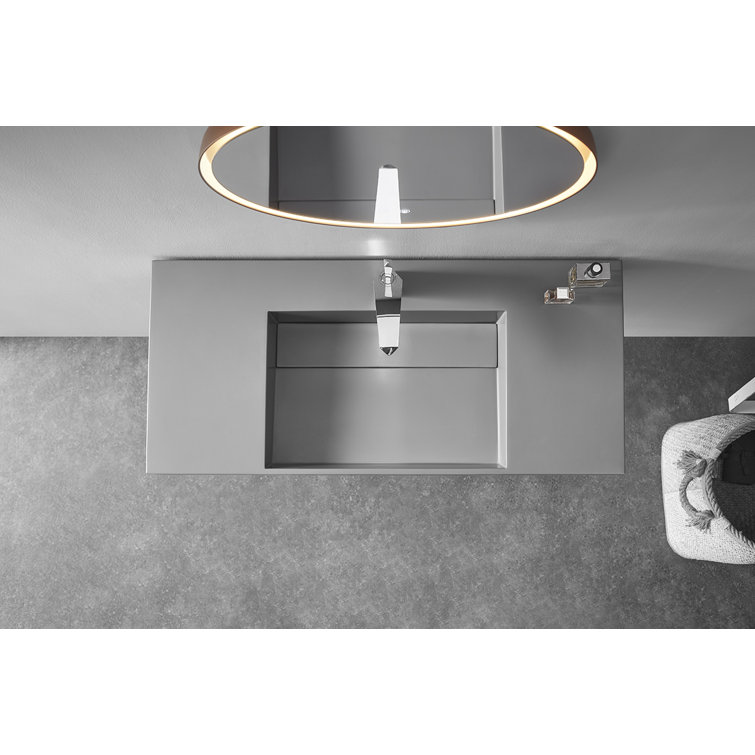 40" Matte Gray Rectangular Wall-Mount Solid Surface Vessel Sink