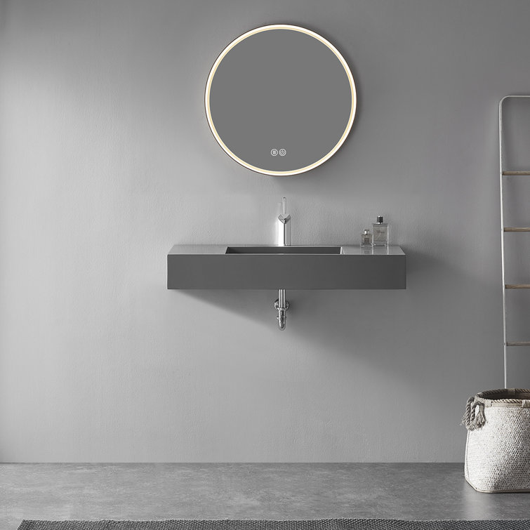 40" Matte Gray Rectangular Wall-Mount Solid Surface Vessel Sink