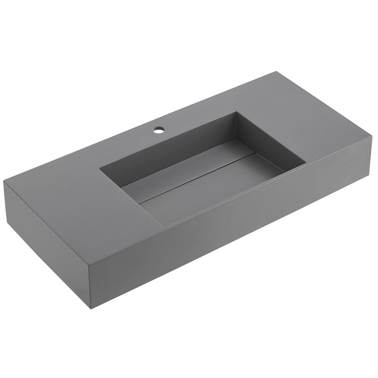 40" Matte Gray Rectangular Wall-Mount Solid Surface Vessel Sink
