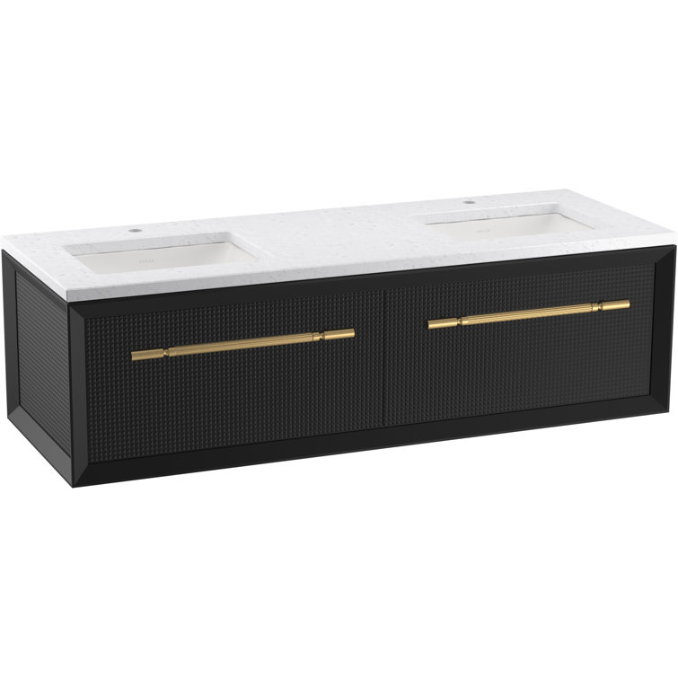 Gloss Black Double Wall-Mount Vanity with White Quartz Countertop