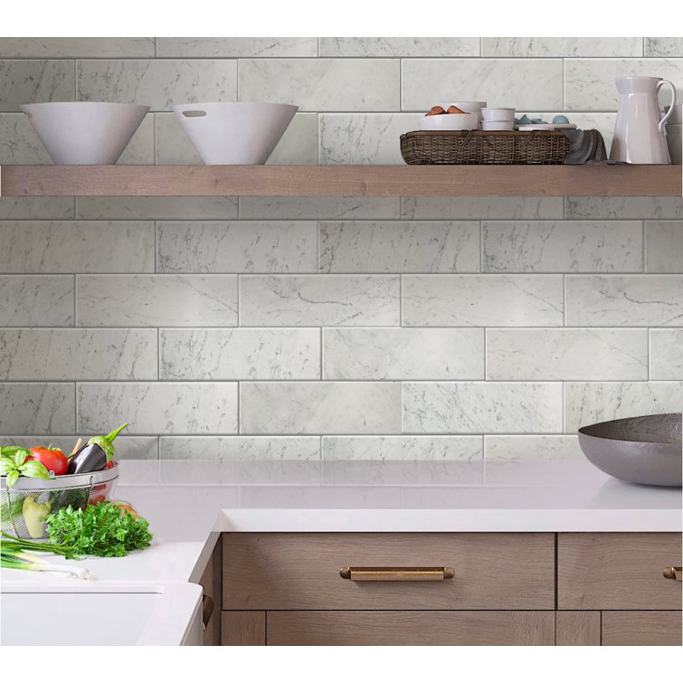 4" x 12" Gray and White Marble Look Subway Tile