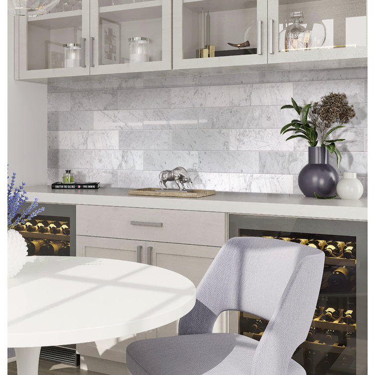 4" x 12" Polished White Marble Look Subway Tile