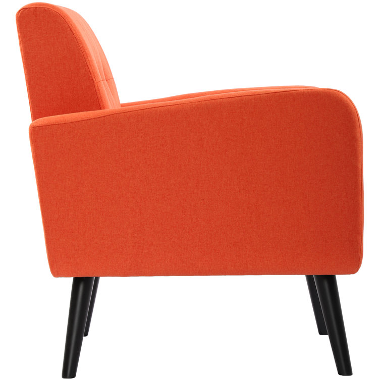Mid-Century Modern Orange Polyester Accent Armchair with Solid Wood Legs