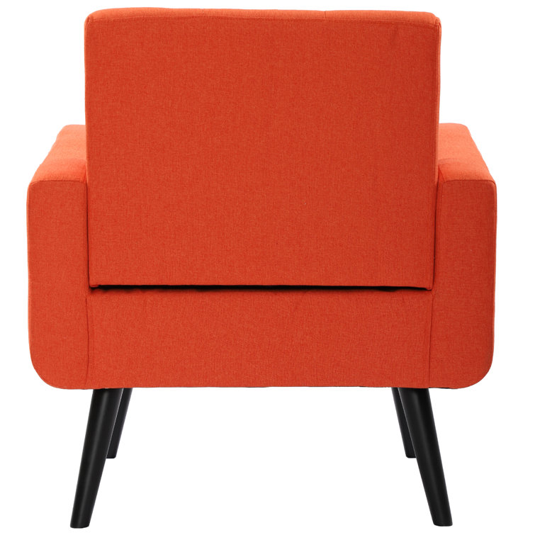 Mid-Century Modern Orange Polyester Accent Armchair with Solid Wood Legs