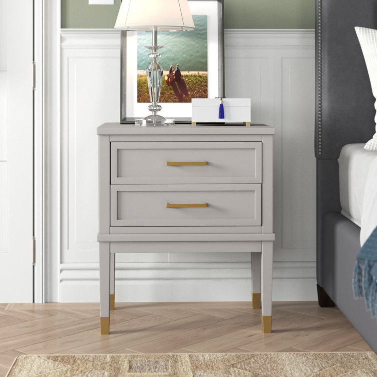 Modern Gray Rectangular Side Table with USB Port and Storage