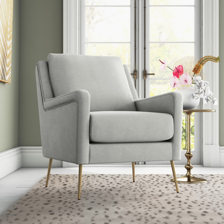Mid-Century Modern Gray Wood Accent Chair with Gold Legs