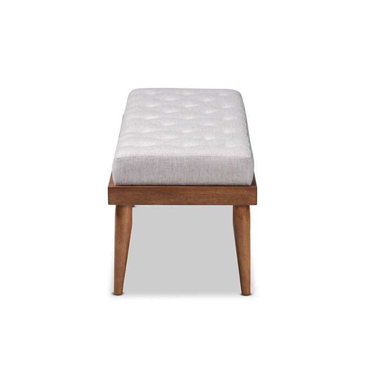 Grayish Beige Foam Upholstered Bench with Walnut Finish