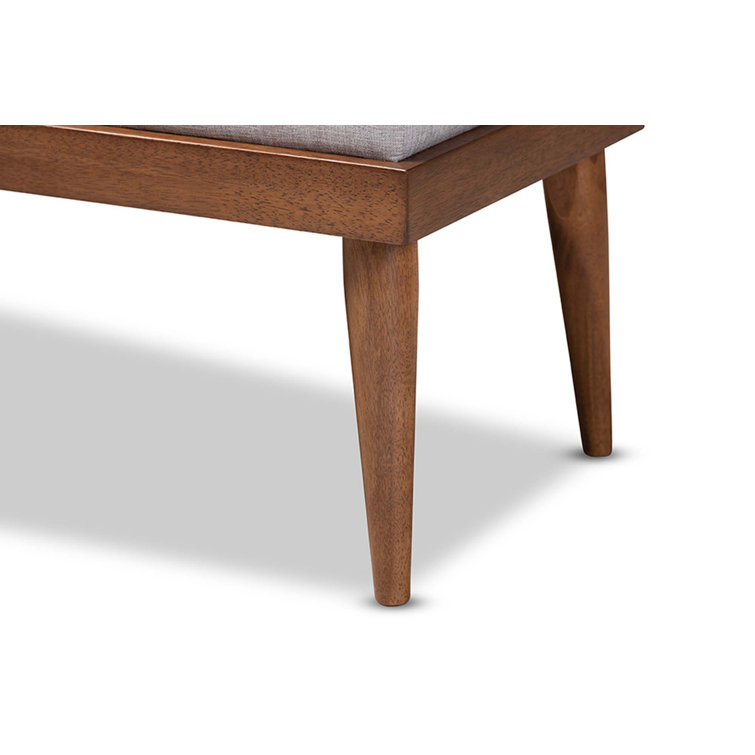 Grayish Beige Foam Upholstered Bench with Walnut Finish