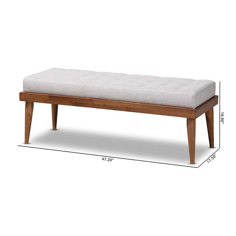 Grayish Beige Foam Upholstered Bench with Walnut Finish