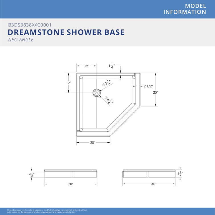 DreamStone 38" White Solid Surface Corner Shower Kit