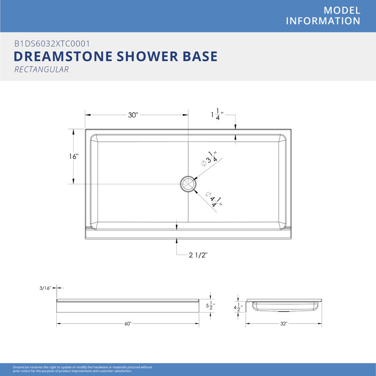 DreamStone 60" x 32" White Solid Surface Alcove Shower Kit