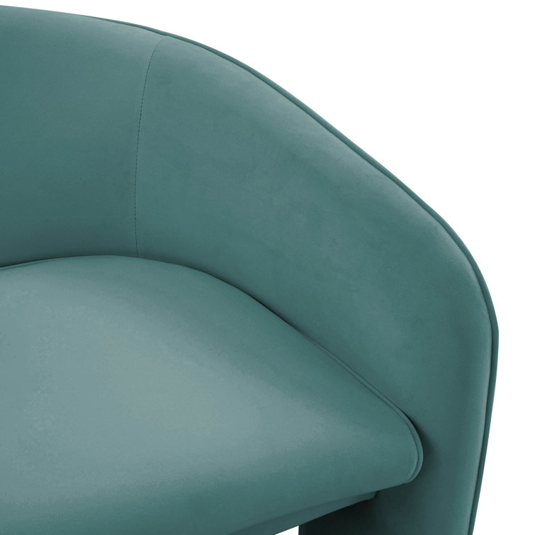 Sea Blue Velvet Mid-Century Modern Barrel Accent Chair